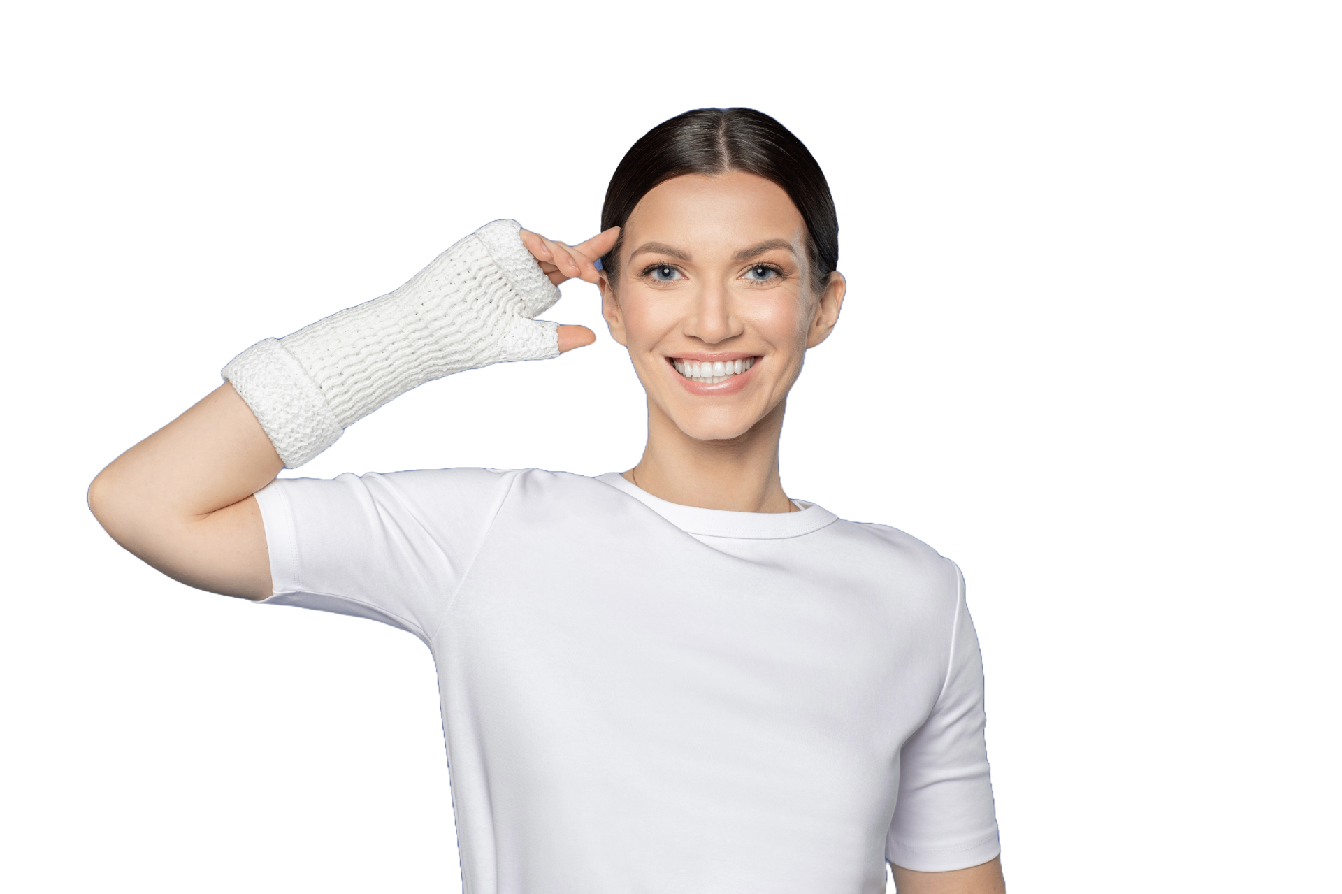 Woman wearing a poliwater wrist cast